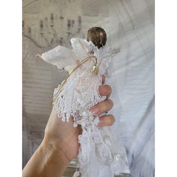 Vintage beaded Angel baby cherub cloth ornament Xm - Picture 4 of 8